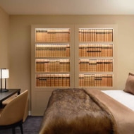 Hotel bedroom lighting with bookcase